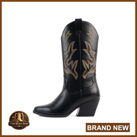 Shoes - Western Cowboy Stitched Pointe Toe Heel Ankle Mid Shaft Fashion Boots